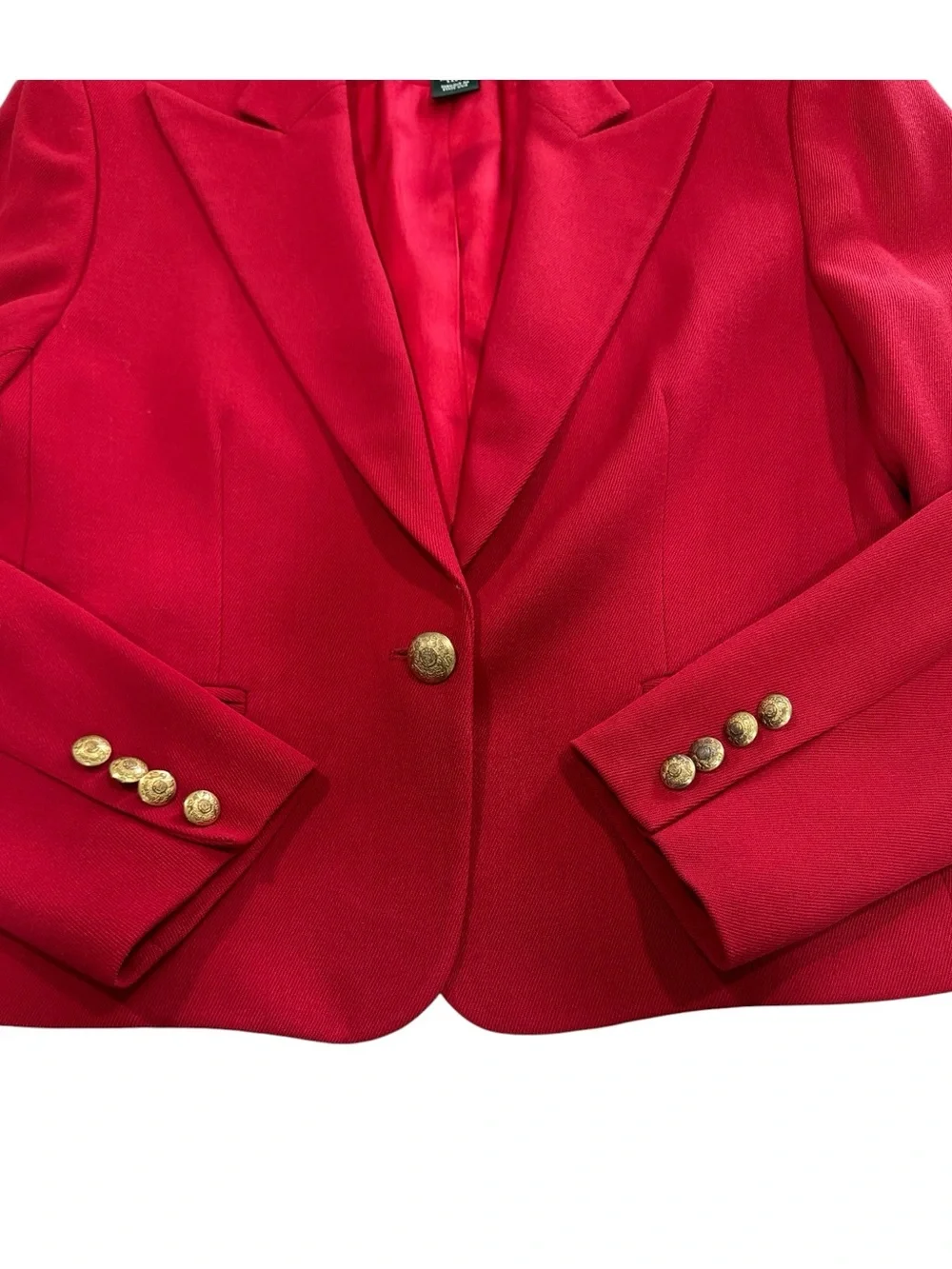 VTG Lauren Ralph Lauren Red Wool Blend Gold Button Blazer Women’s Size 8P Petite